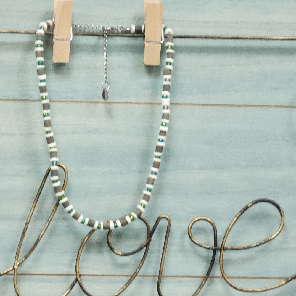 Vintage Green and White Puca Shell Beaded Necklace Unisex